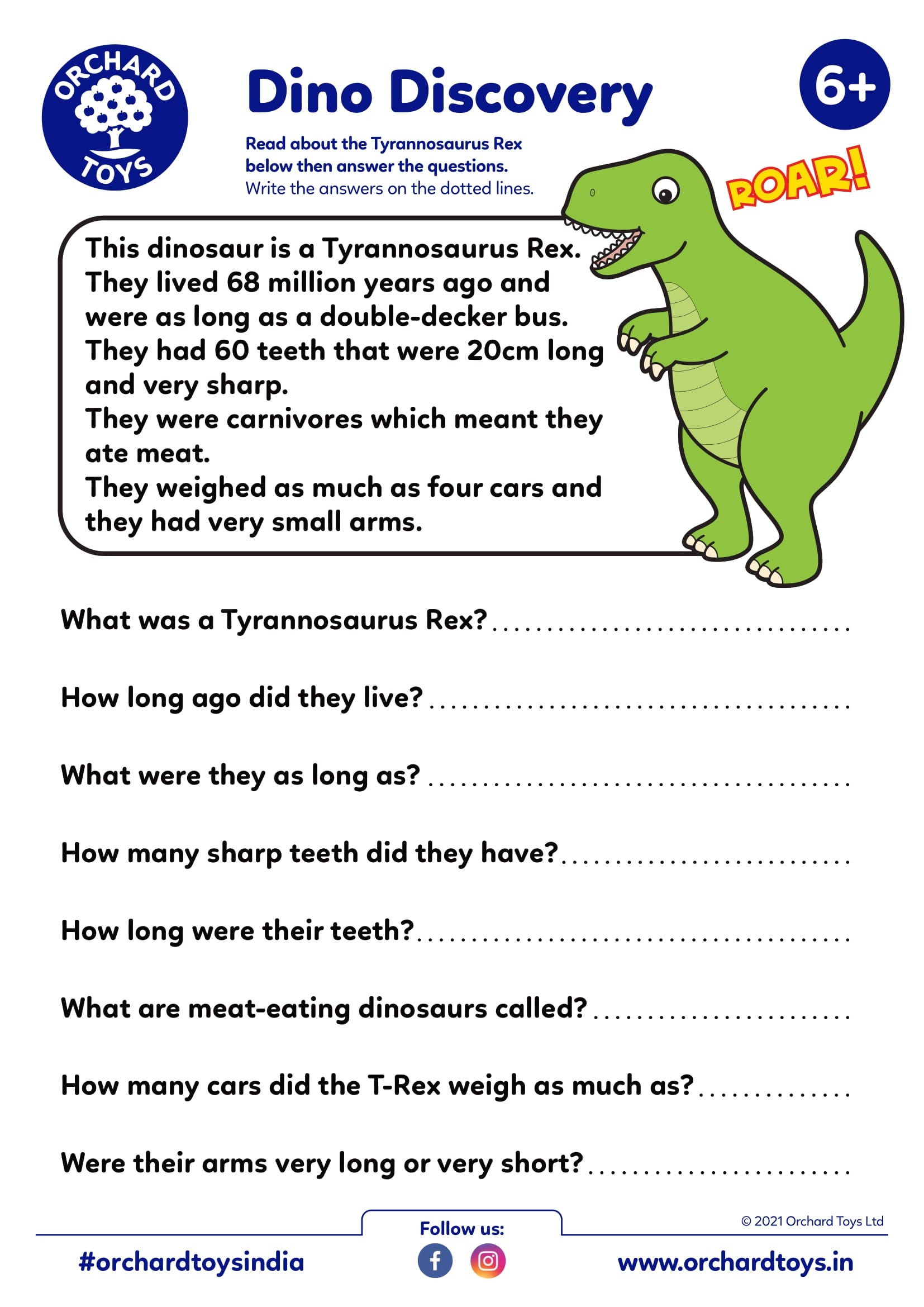 Comprehension Dinosaur Facts Activity Sheet