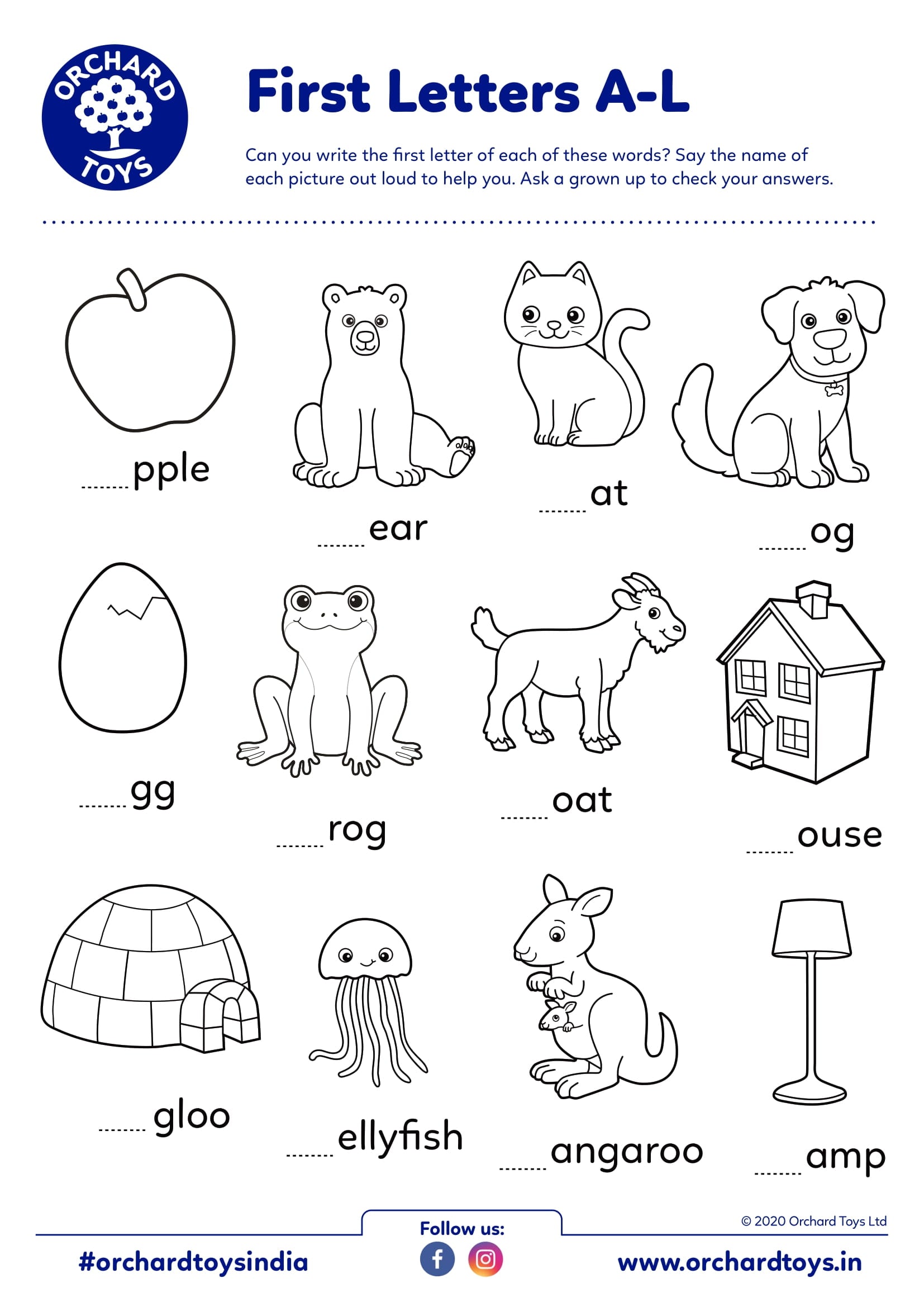 First Letters A-L Activity Sheet