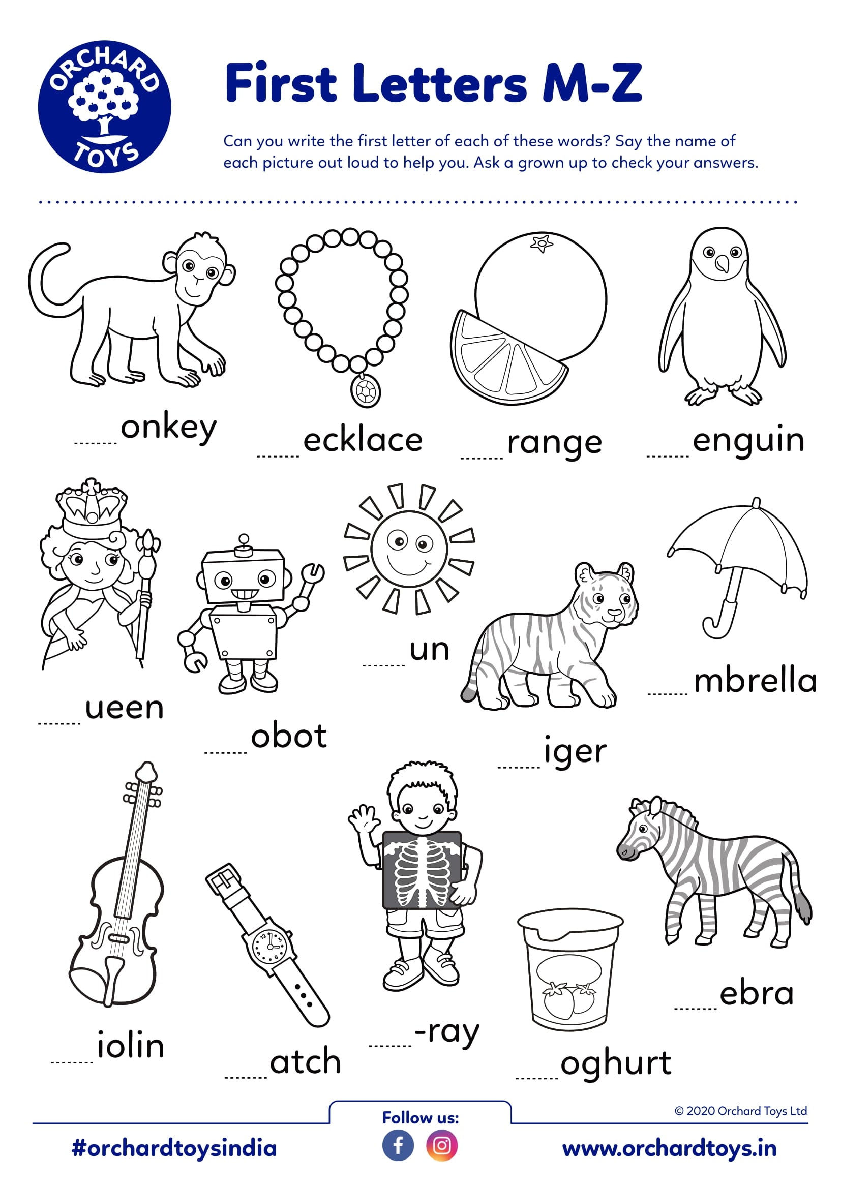 First Letters M-Z Activity Sheet