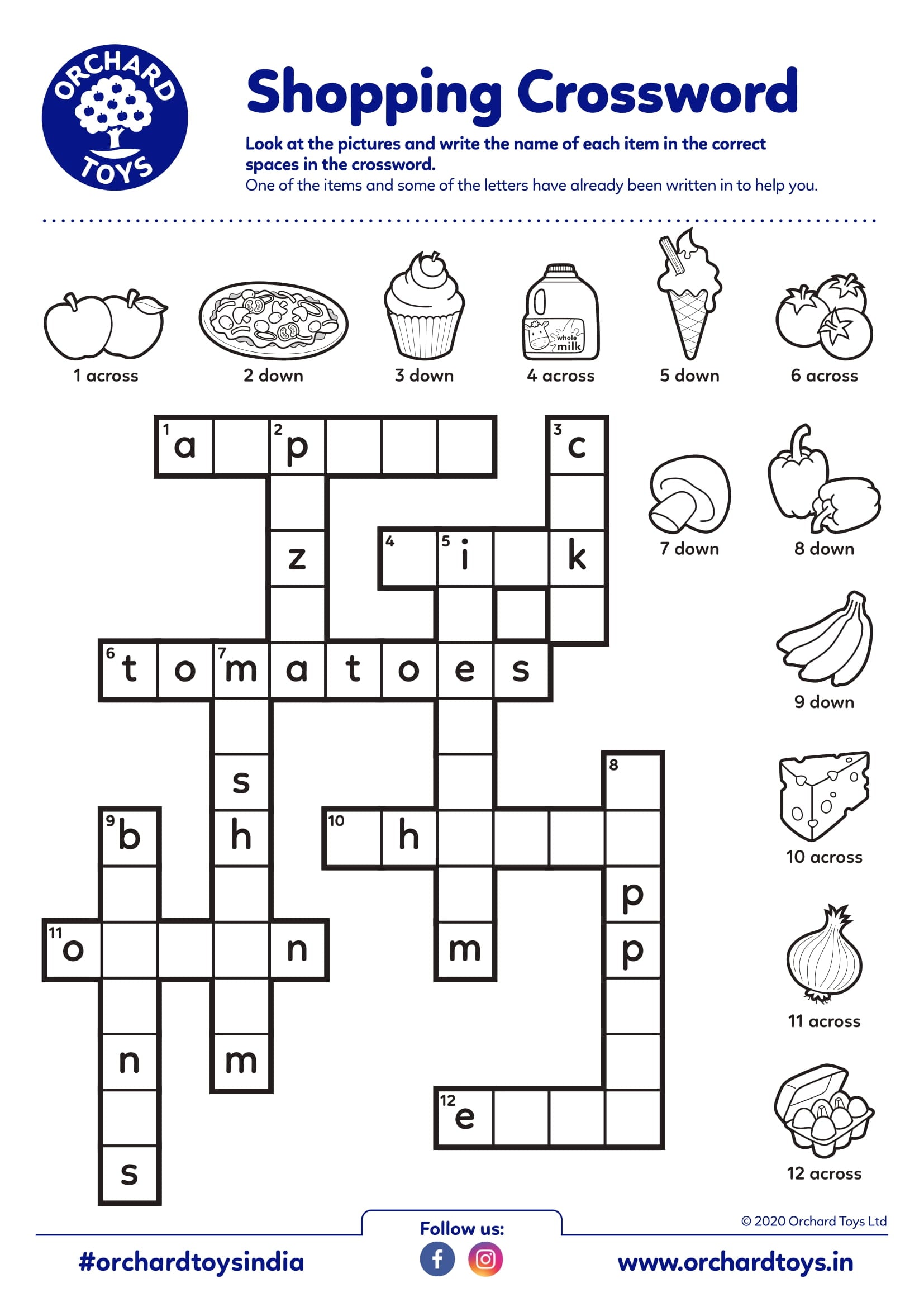 Shopping Crossword Activity Sheet