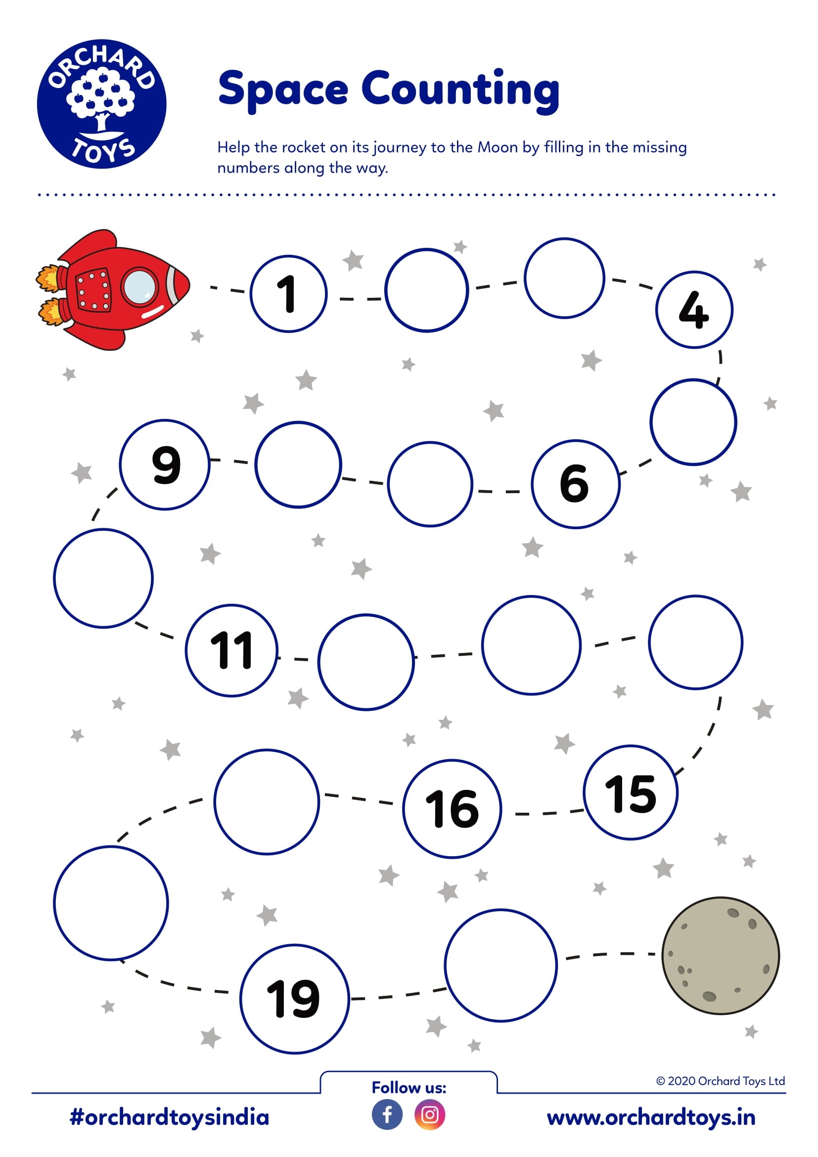 Space Counting 1-20 Activity Sheet