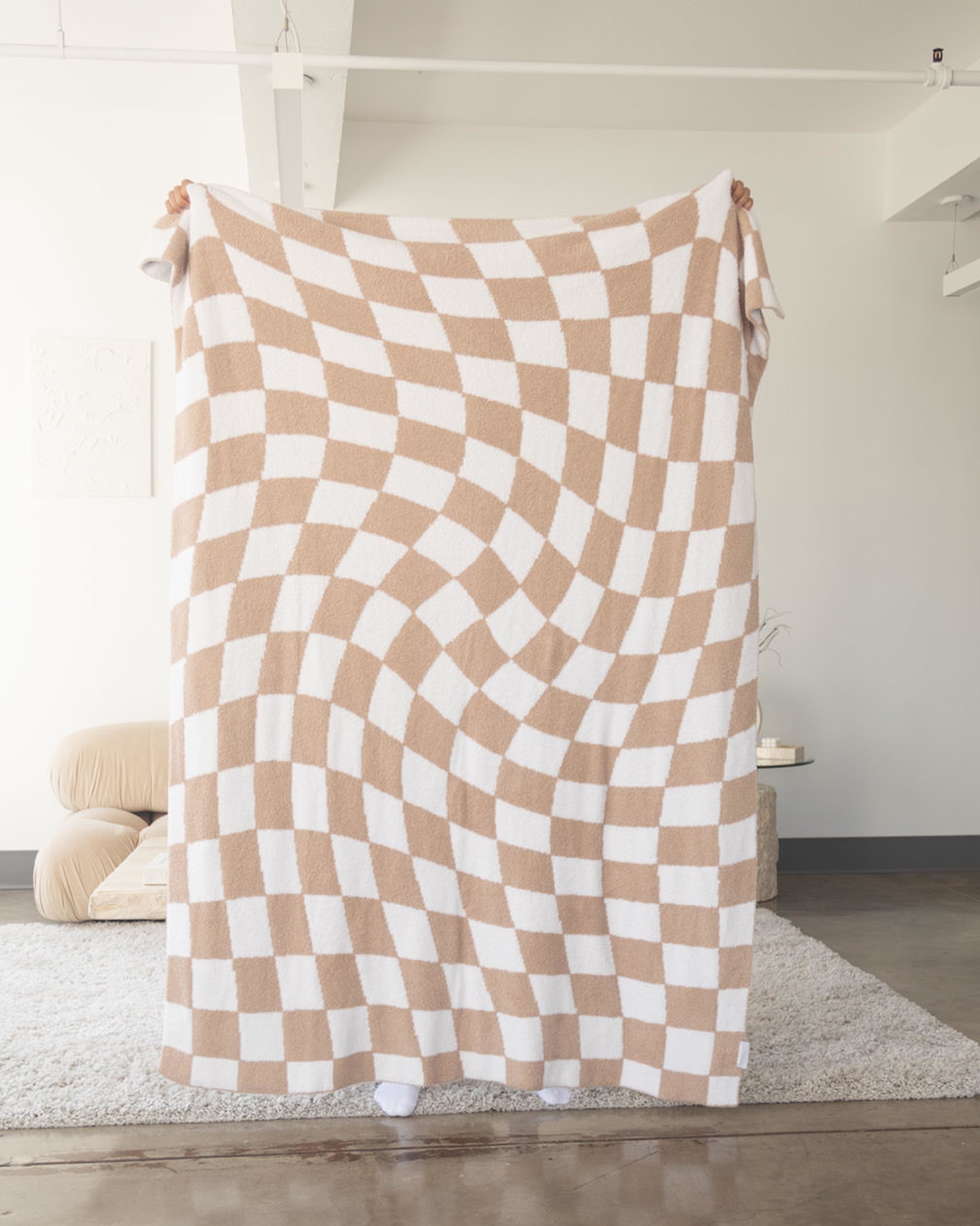 WAVY CHECKER BLANKET - SAND - The Act Of Lounging product image