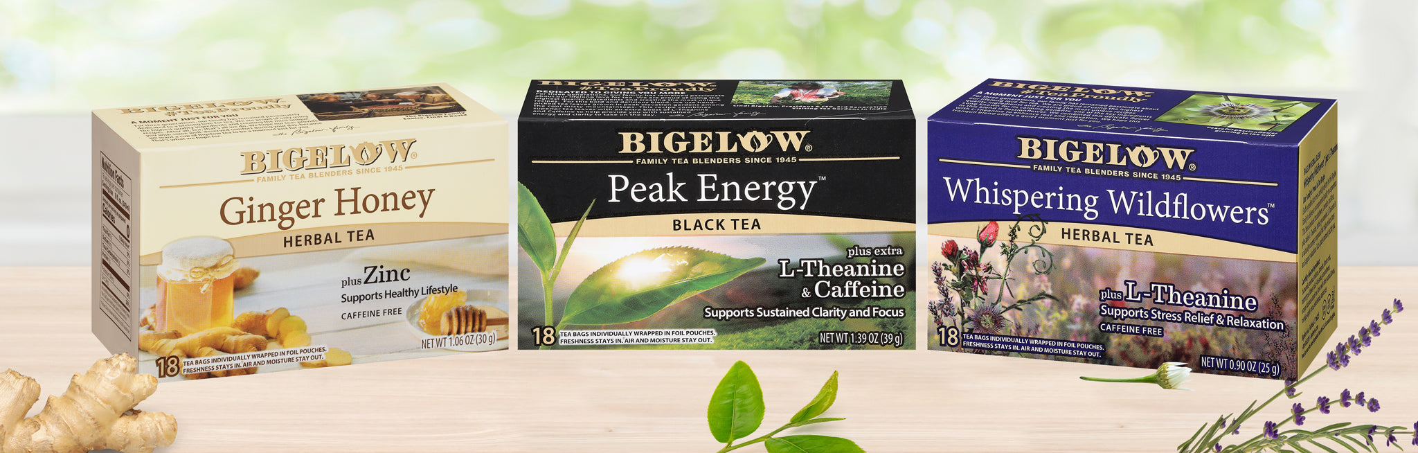 Bigelow Tea New Items - Ginger Honey, Peak Energy and Whispering Wildflowers