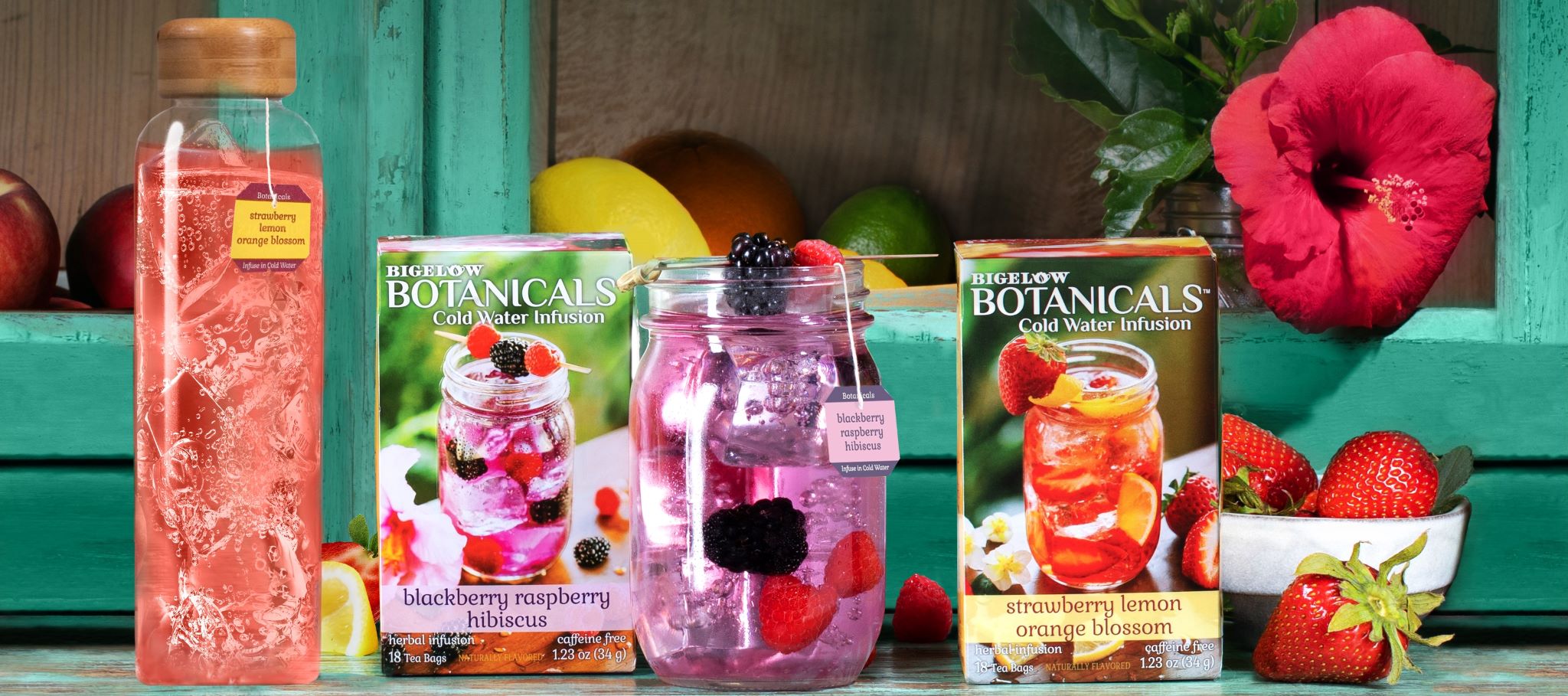 Bigelow Botanicals in a glass or water bottle