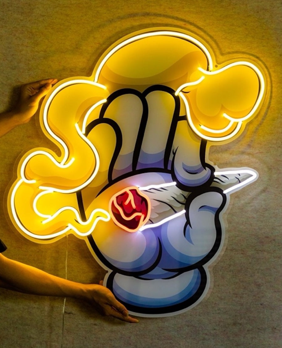 Stunning light from “Hand Smoker” custom LED neon signs 