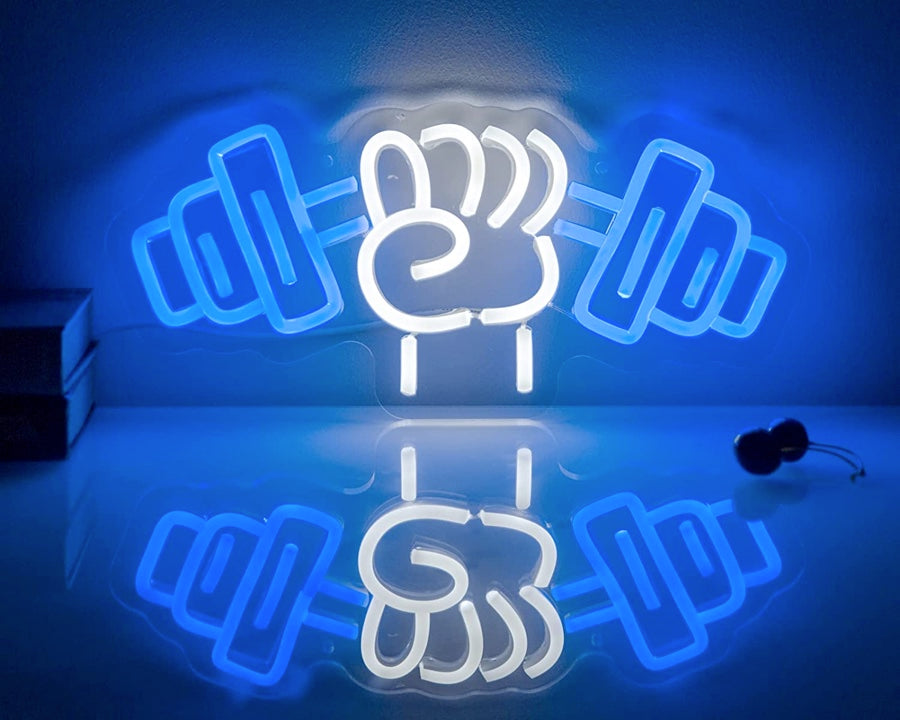 Hand lifting weight gym neon sign 