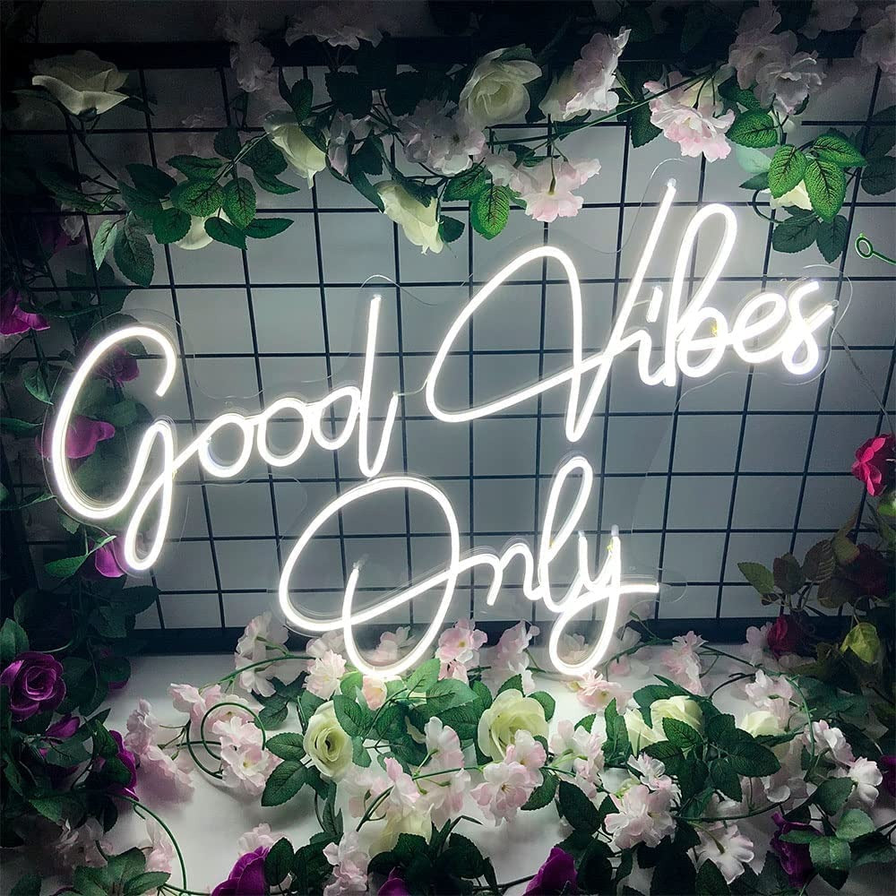 “Good Vibes Only” neon sign in white