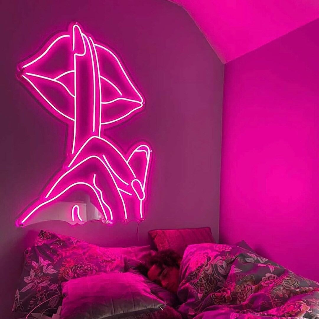 Hanging LED neon signs above bed or headboards 