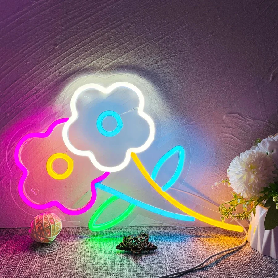 happy mother' day neon sign flower