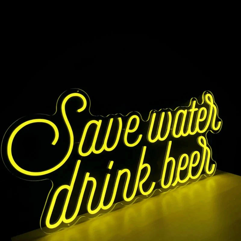 A beer neon sign about “Save water drink beer”