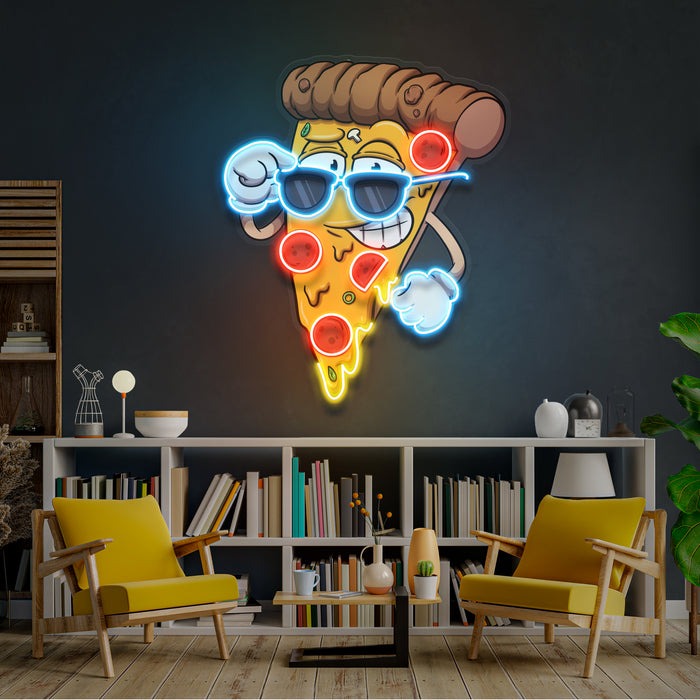 Cute slice of Cartoon Pizza neon sign