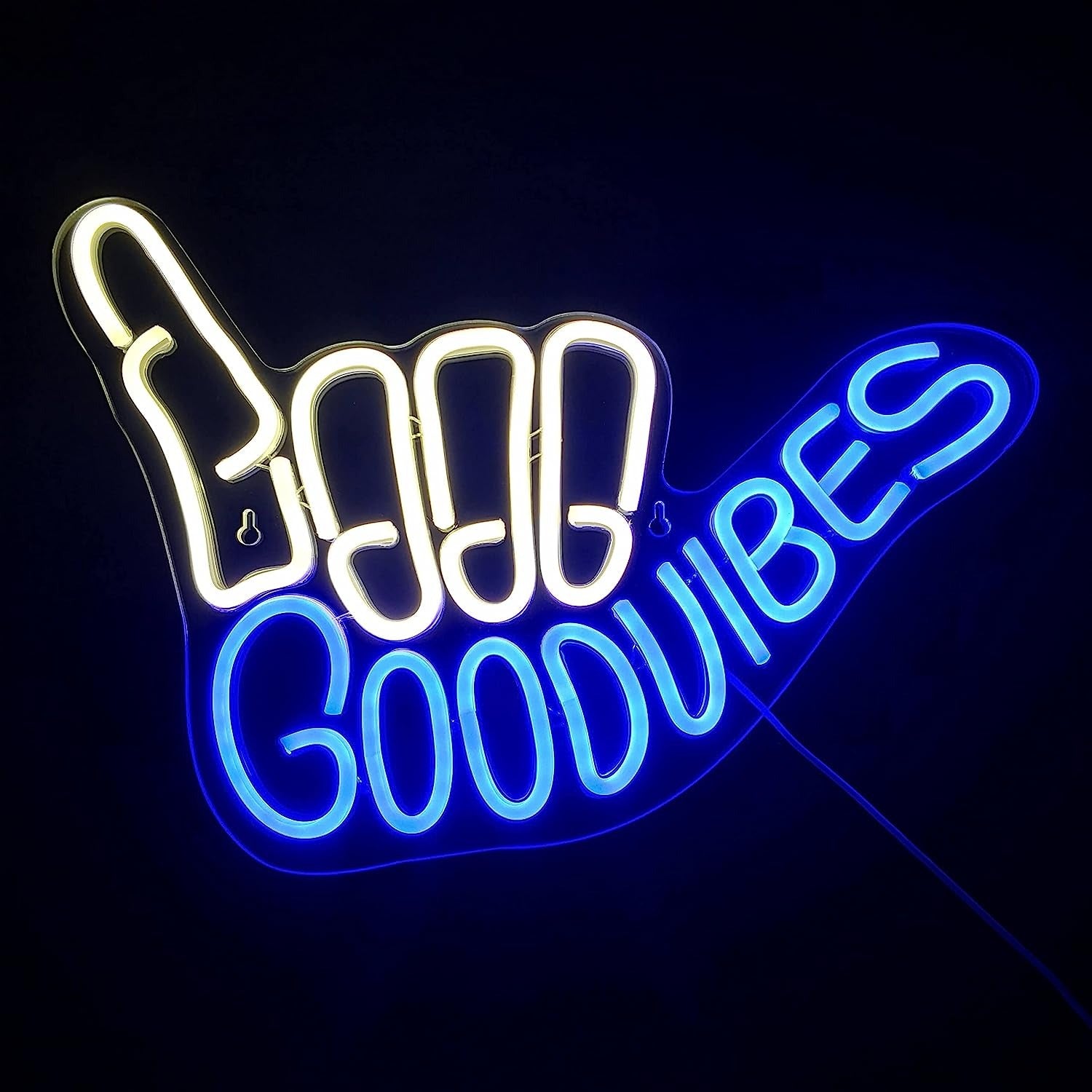 “Good Vibes Only” neon sign to enhance the visual impact 
