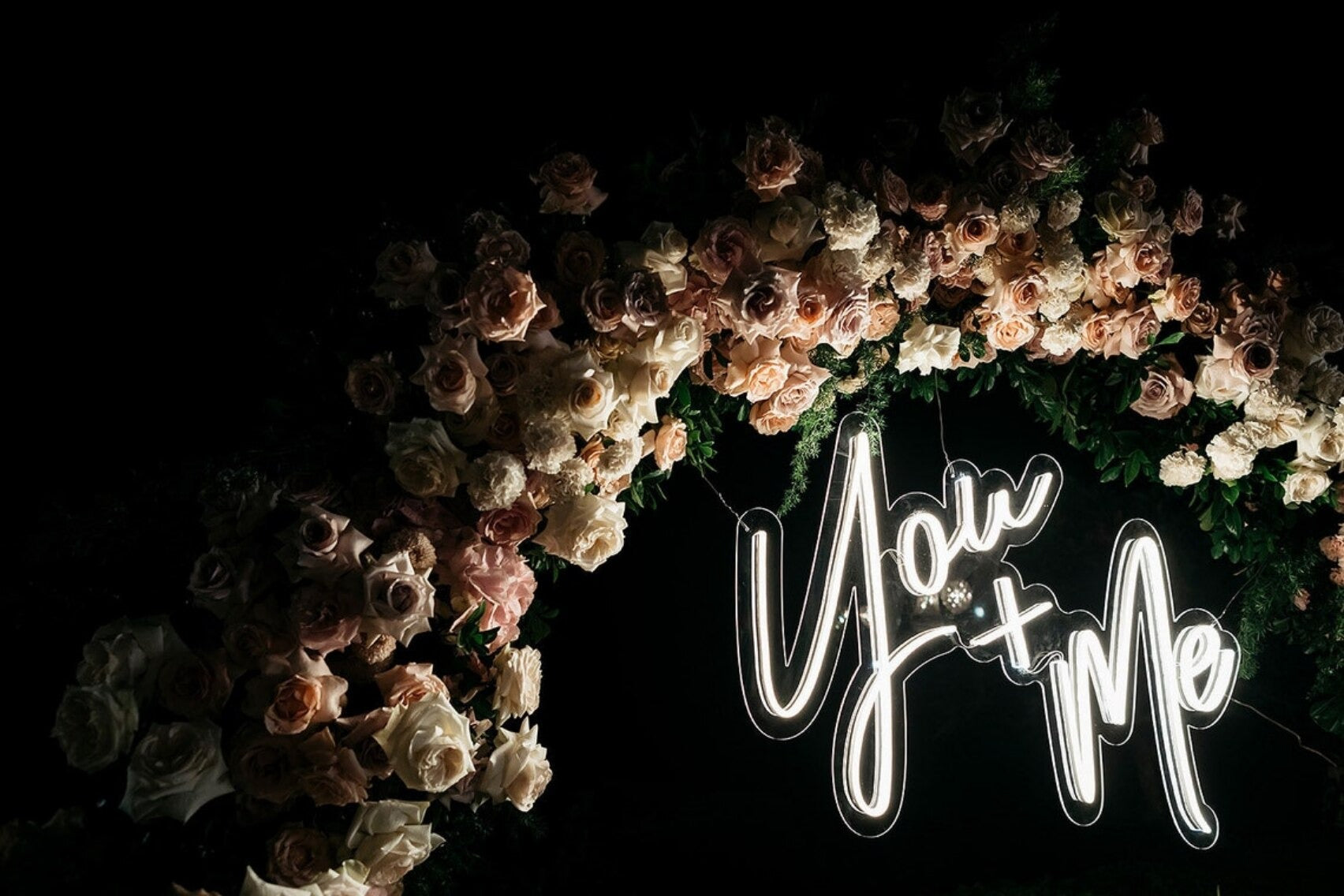 "You + Me" custom wedding neon sign