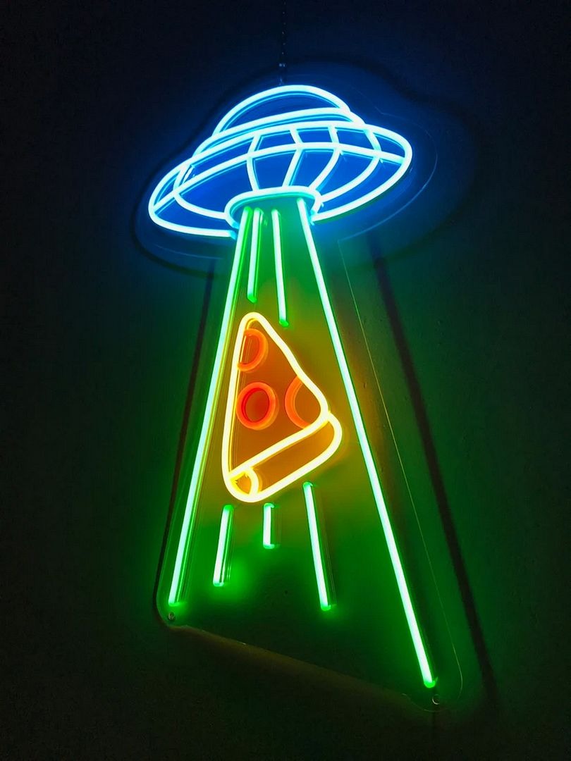 Pizza UFO artwork neon light