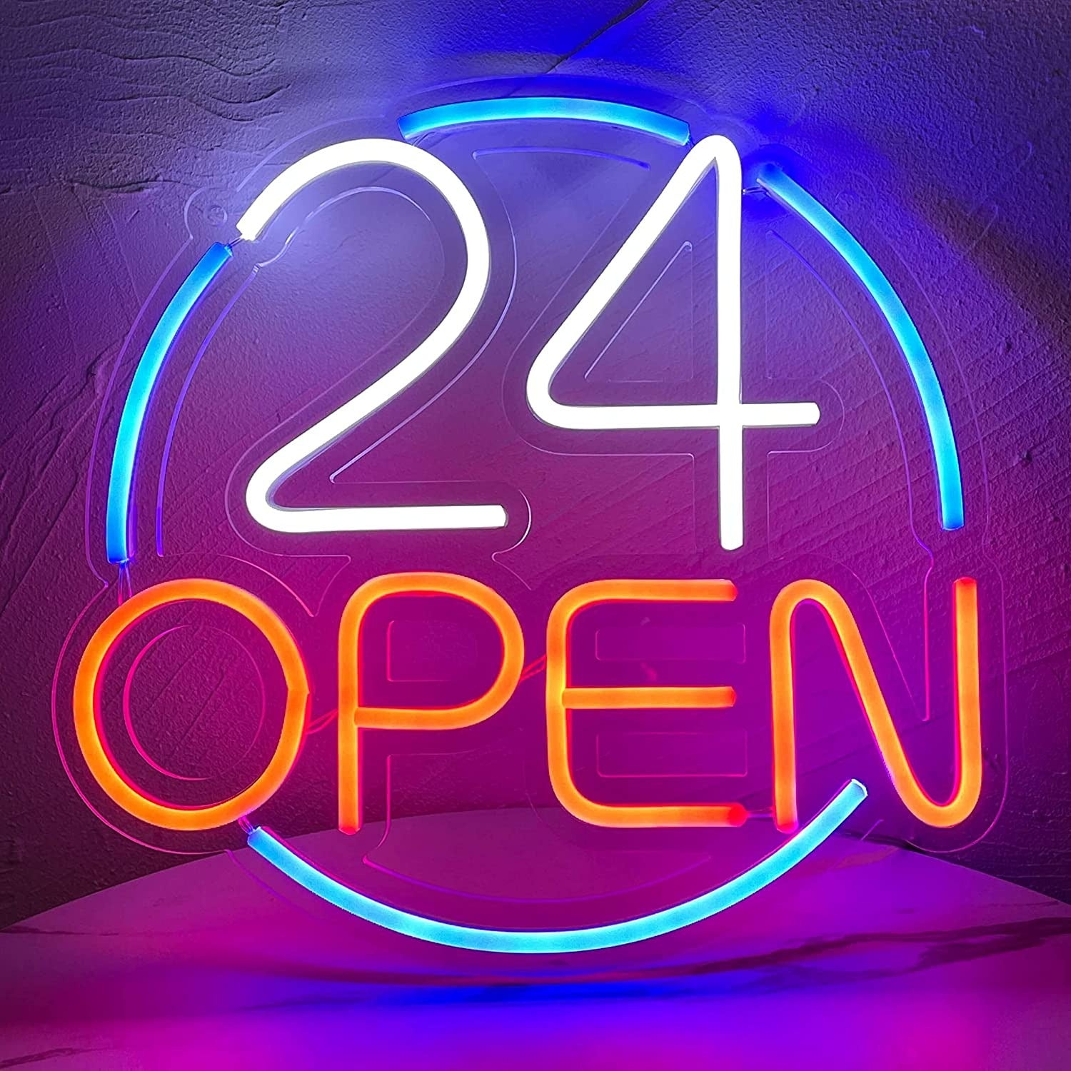 "Open 24 hours" neon sign