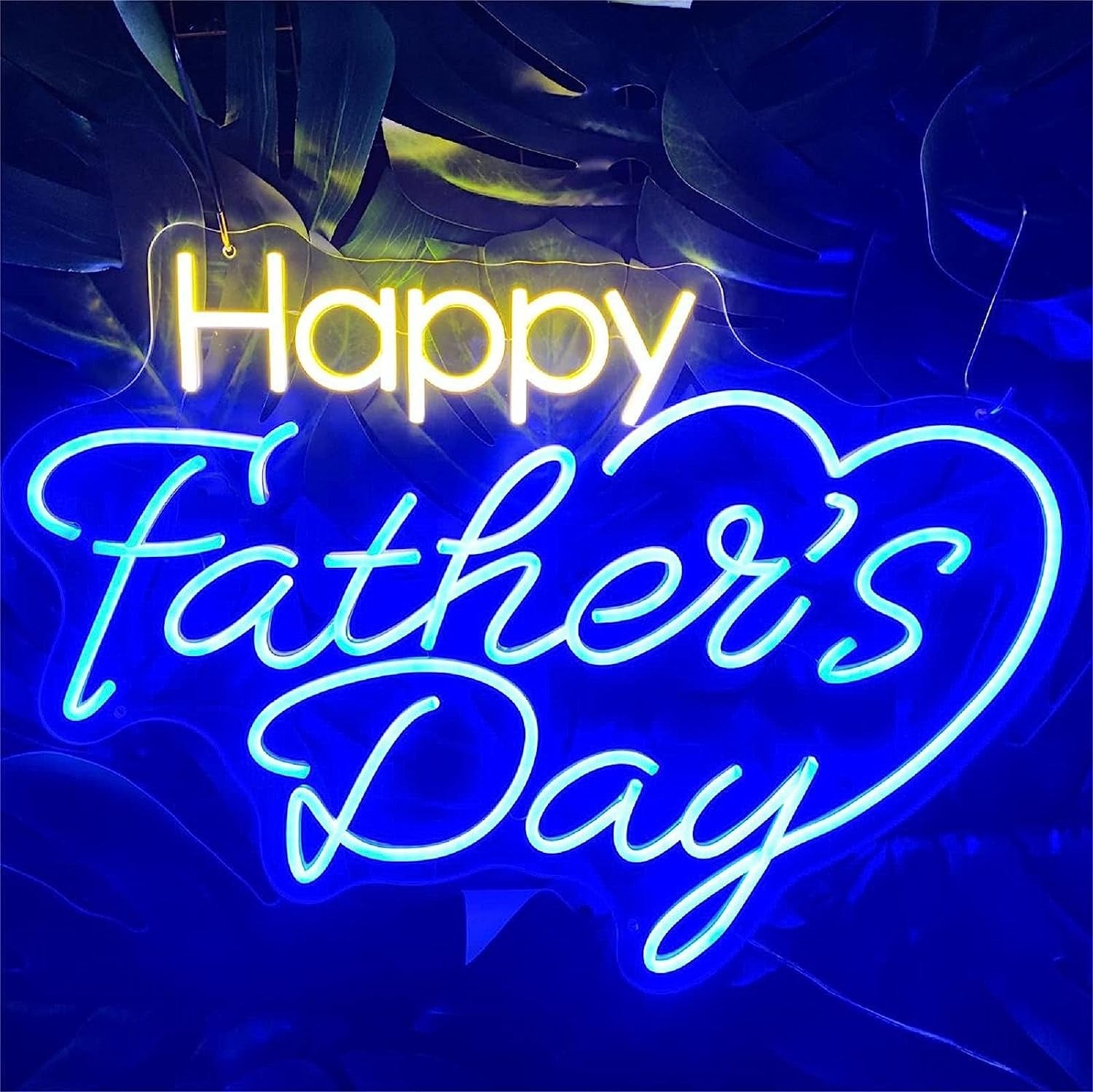 Surprising your dad with a Father's Day neon light gift at the entrance