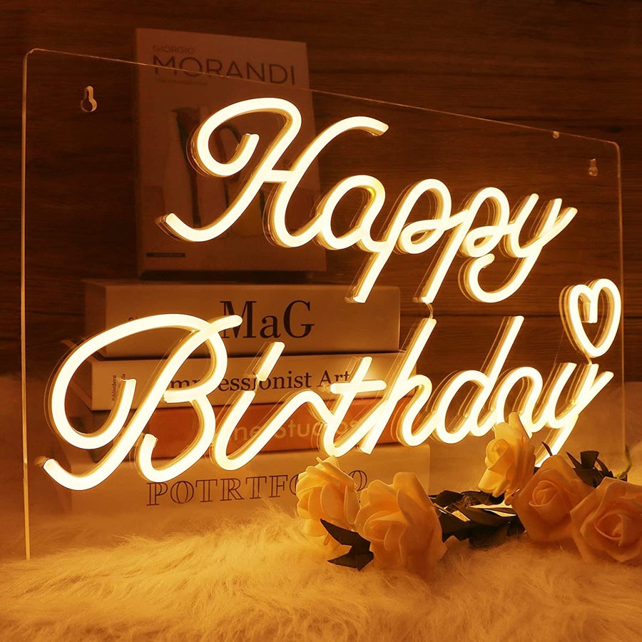 “Happy Birthday” Custom love neon sign with a little heart