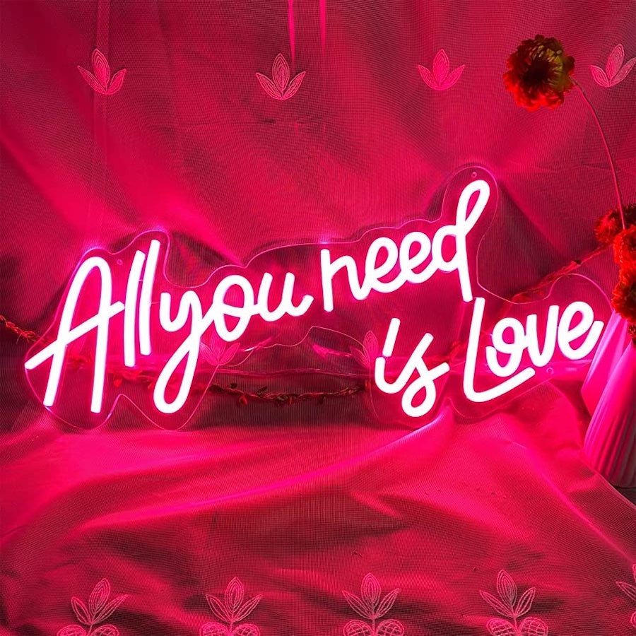 A cohesive look created by love neon signs can add a playful touch