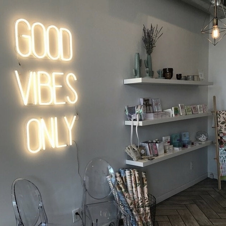 Spread positivity to life with "Good Vibes Only" neon sign
