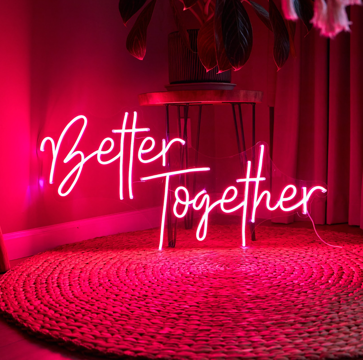 Neon sign "Better Together" with vibrant colors