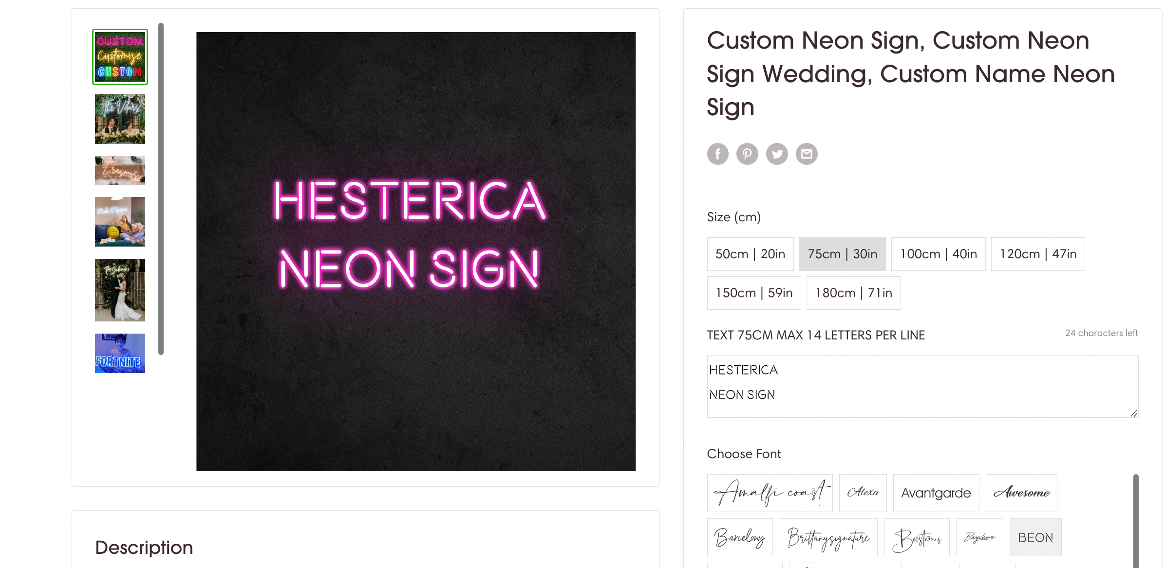 Hesterica neon sign font