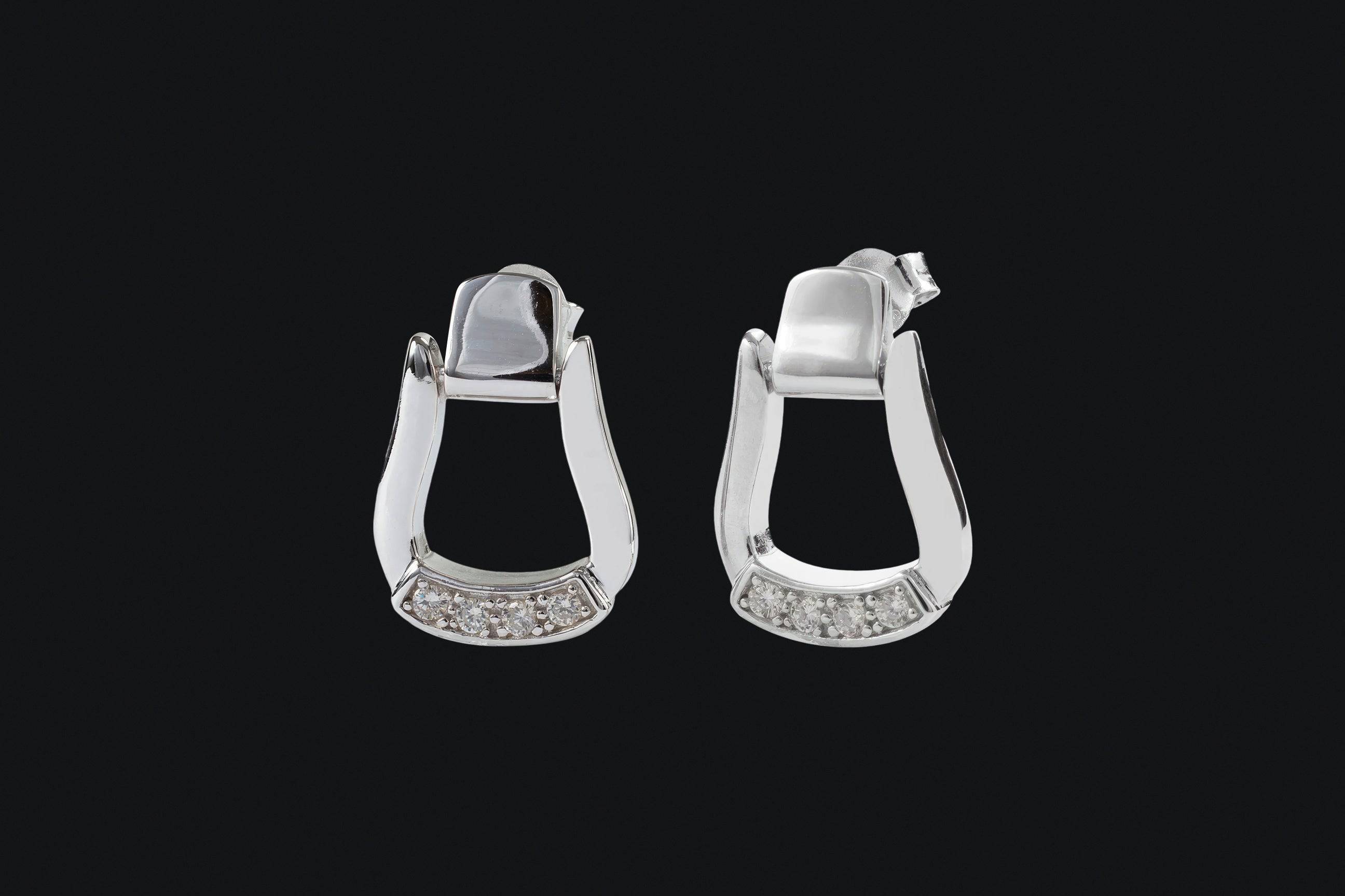 Sterling Silver Oxbow Stirrup Cubic Zirconia Post Earrings