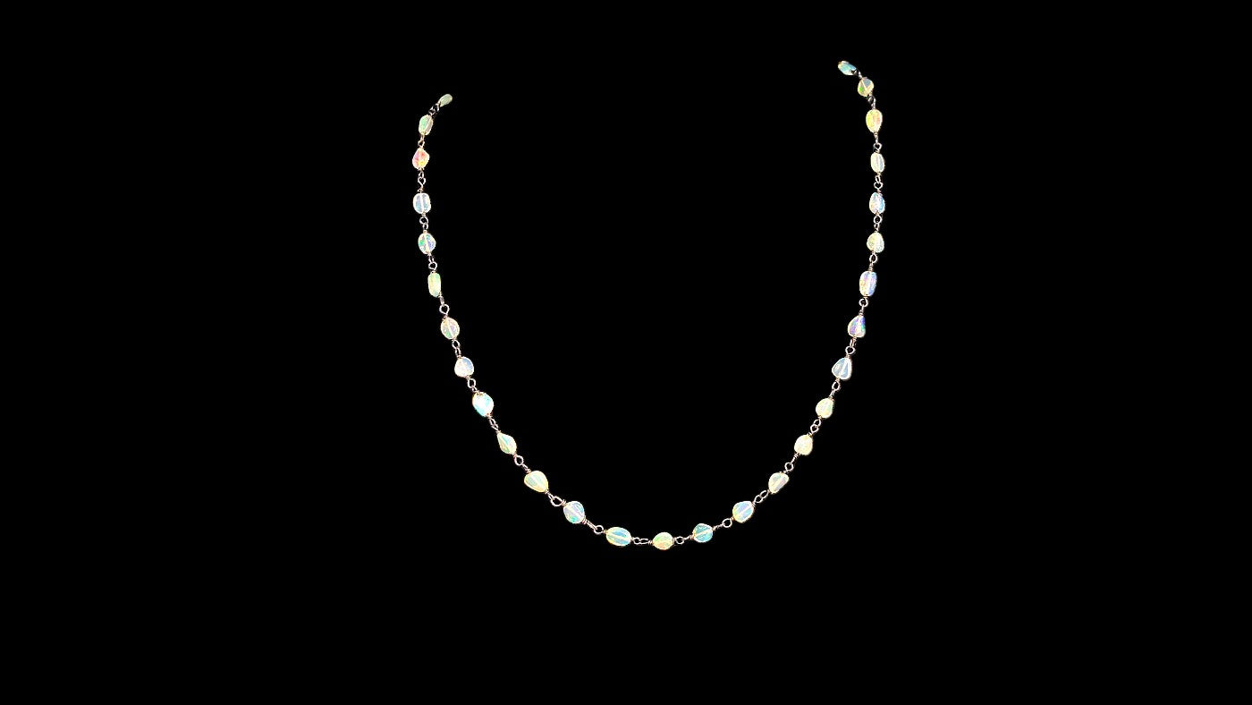 Ethiopian Opal Nugget Necklace in Oxidized Sterling Silver Oxidized Necklace