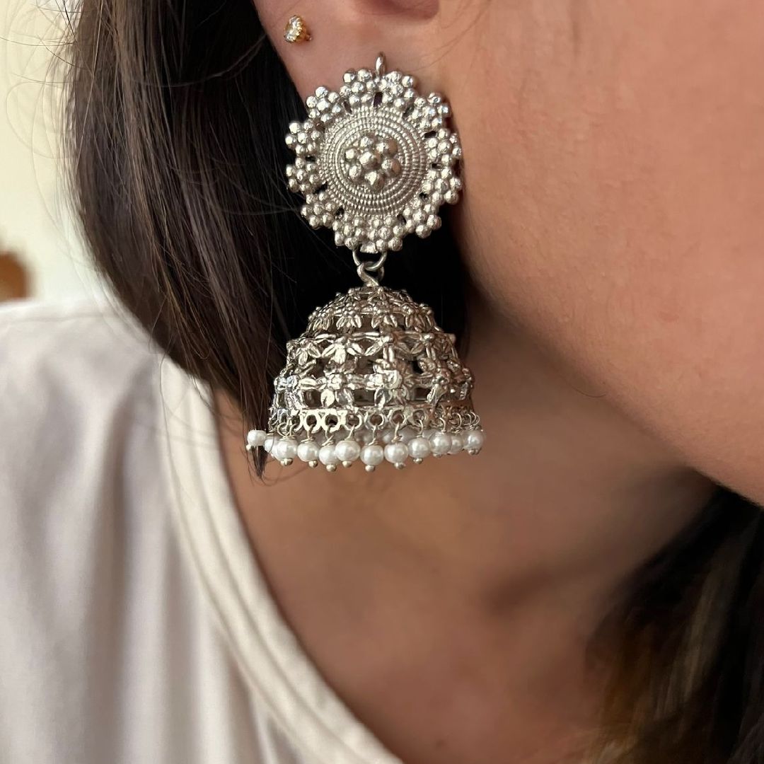 Pearl Silver Jhumke – Ayesha Accessories