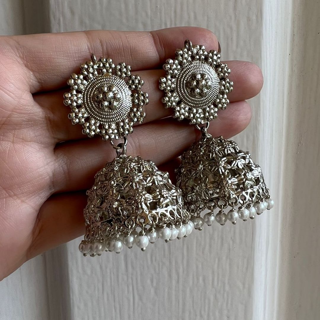 Pearl Silver Jhumke – Ayesha Accessories