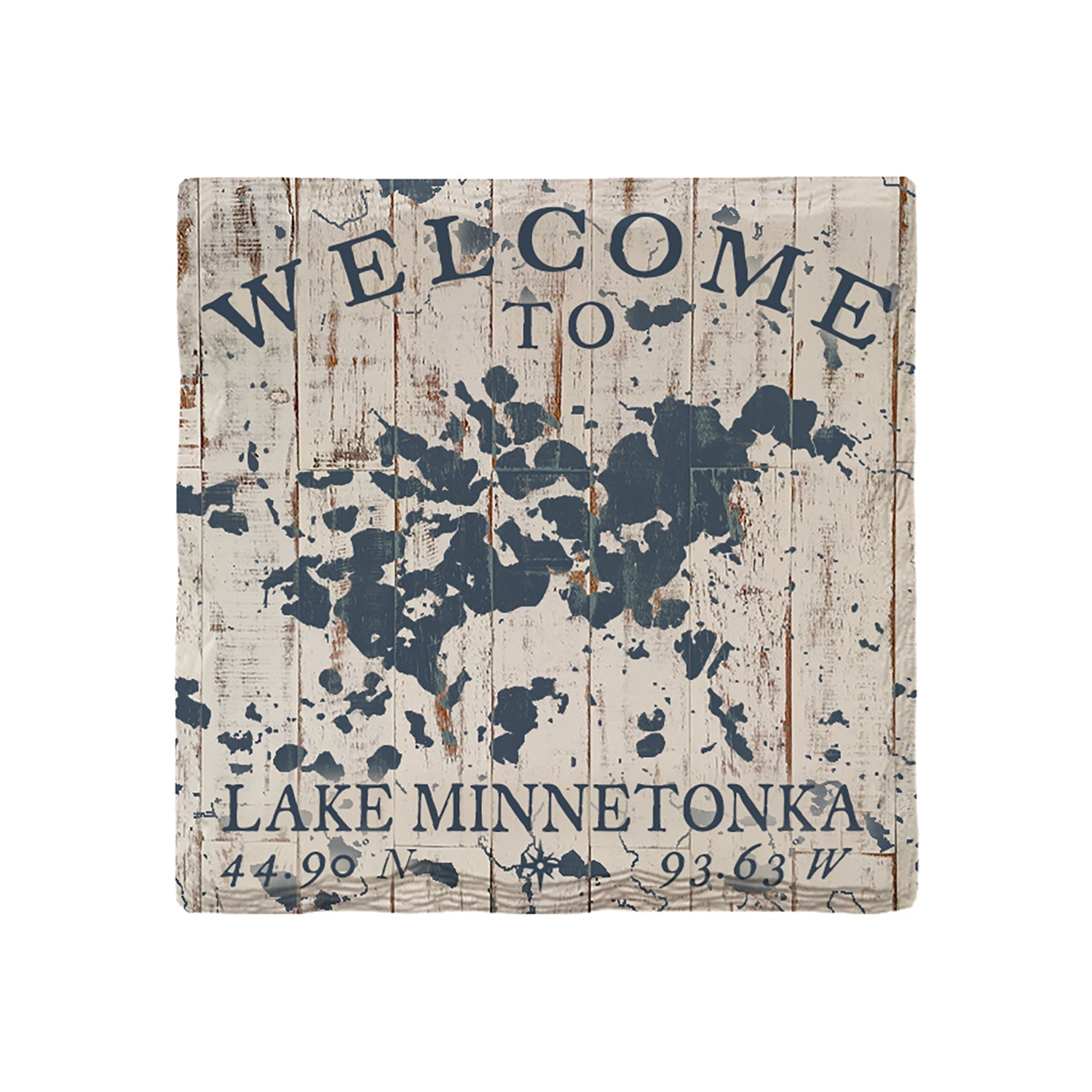 Welcome to Lake Minnetonka, Minnesota Map | Drink Coaster Set | Navy & White Shabby Map