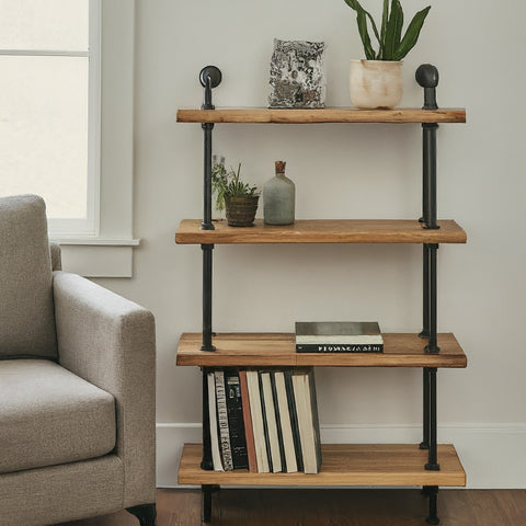 a bookshelf made of upcycled pipes