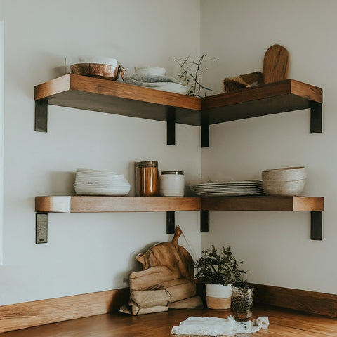 corner shelves in the kitchen to give more space in kitchen corners