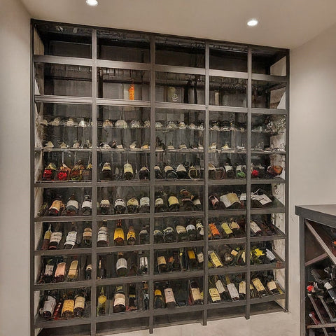 a galvanised wine rack to store wine bottles