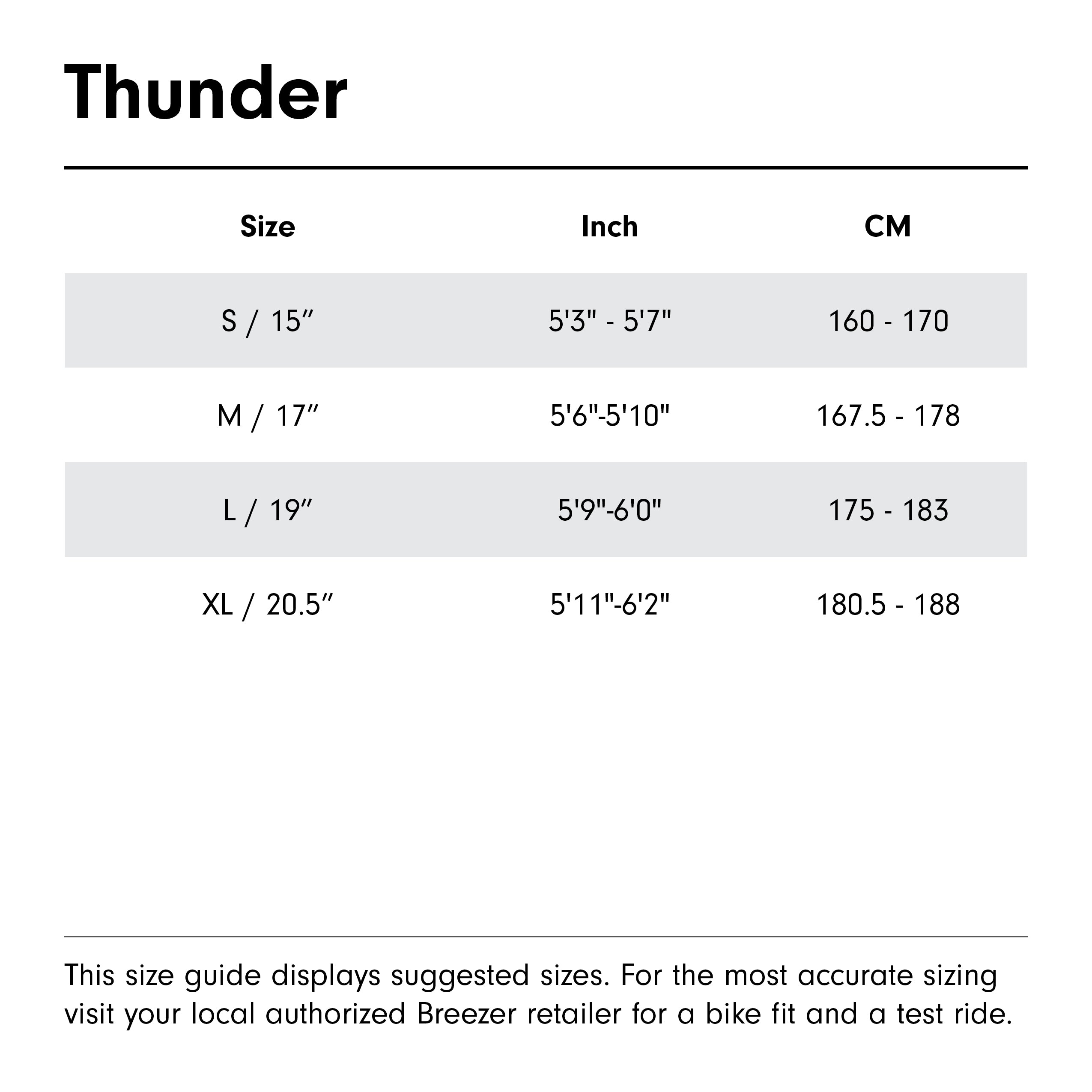 Thunder Size Guide