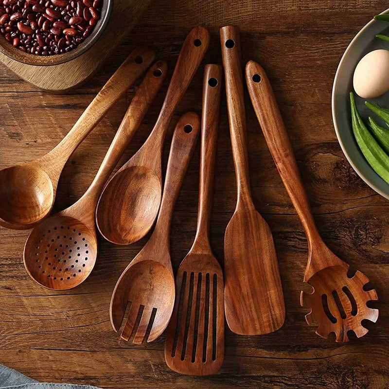 teak wooden utensil set