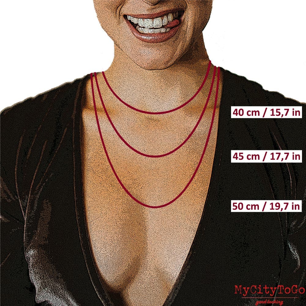 Schaubild für die richtige Länge von Halsketten bei Damen