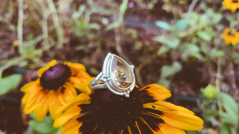 genuine citrine gemstone teardrop sterling silver ring for women available at boho magic