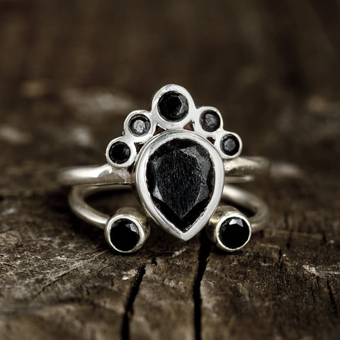 genuine black tourmaline gemstone sterling silver ring for women available at boho magic