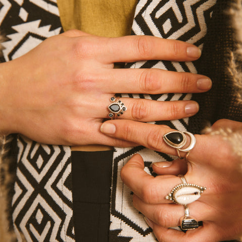 genuine black tourmaline sterling silver statement rings for women available at boho magic