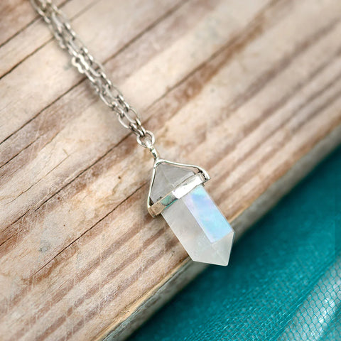 Crystal Point Moonstone Necklace Sterling Silver