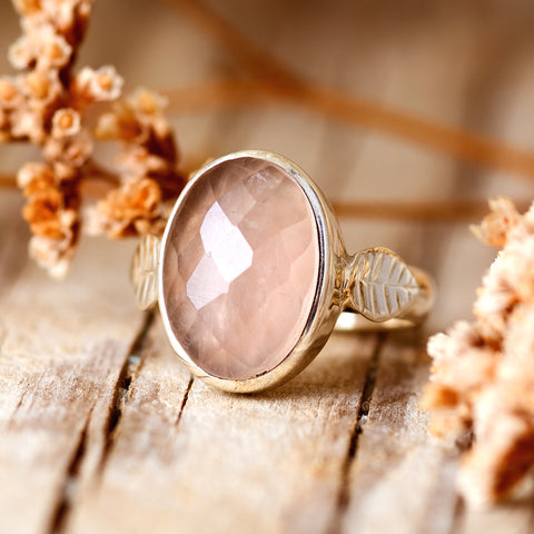 genuine rose quartz gemstone sterling silver ring for women available at boho magic