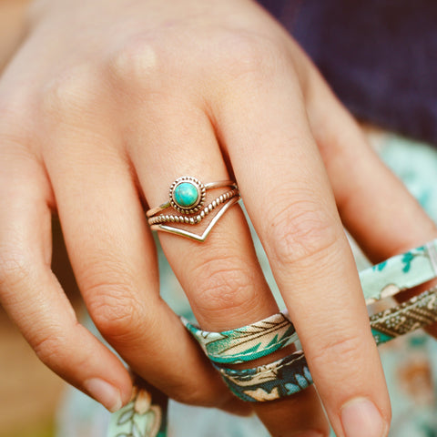 genuine natural turquoise and sterling silver chevron ring for women available at boho magic