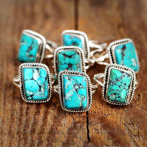 genuine natural raw turquoise and .925 sterling silver ring for women available at boho magic