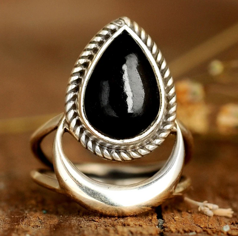 genuine black tourmaline gemstone with sterling silver crescent moon for women available at boho magic