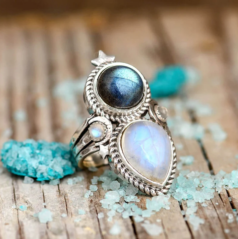 genuine moonstone and sterling silver jewelry for women available at Boho Magic