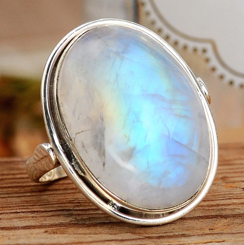 genuine rainbow moonstone and sterling silver jewelry for women available at Boho Magic