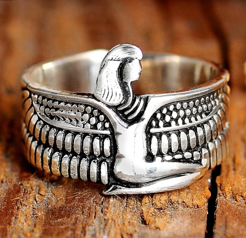 Sterling Silver Egyptian Isis Goddess ring for women and goddesses available at Boho Magic