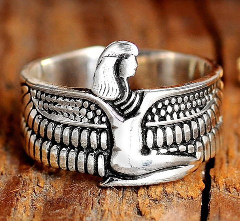 Sterling Silver Egyptian Isis Goddess ring for women and goddesses available at Boho Magic