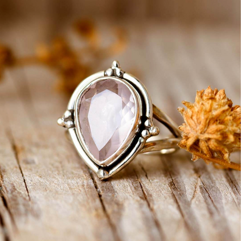 sterling silver genuine gemstone rose quartz rings for women available at boho magic