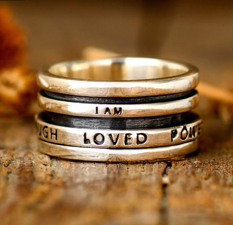 I am Enough engraved sterling silver spinner ring